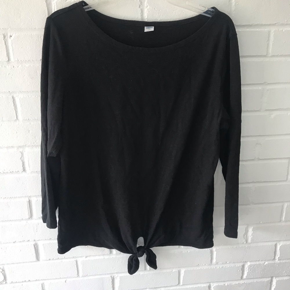 Old Navy Tie Front Blouse 3/4 Sleeve Black - L